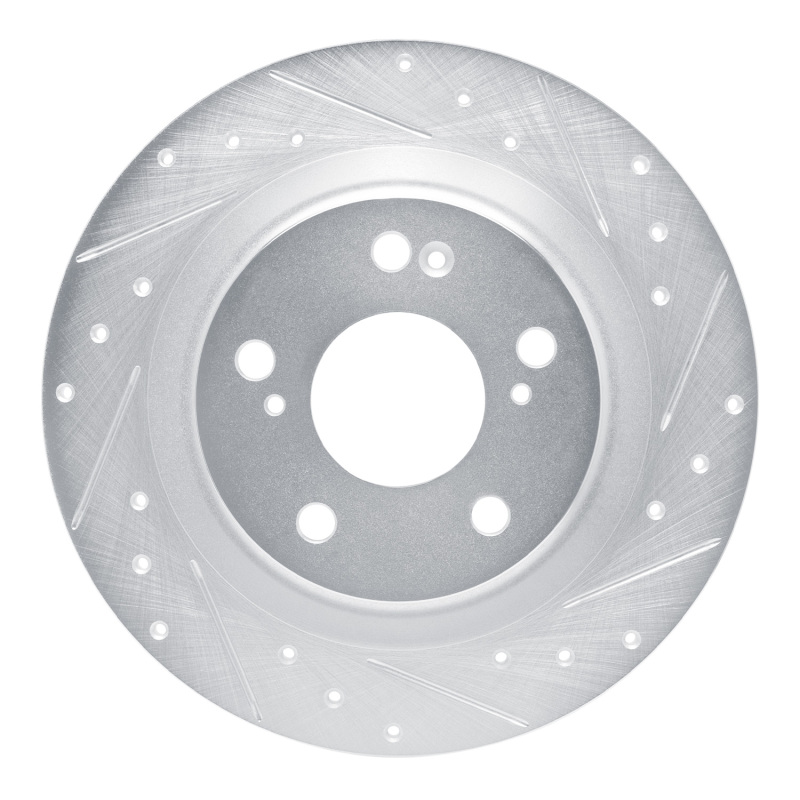 Acura Integra Brake Rotor (1) - Rear Right - R1 Concepts - Drilled & Slotted - Silver - `17-`25